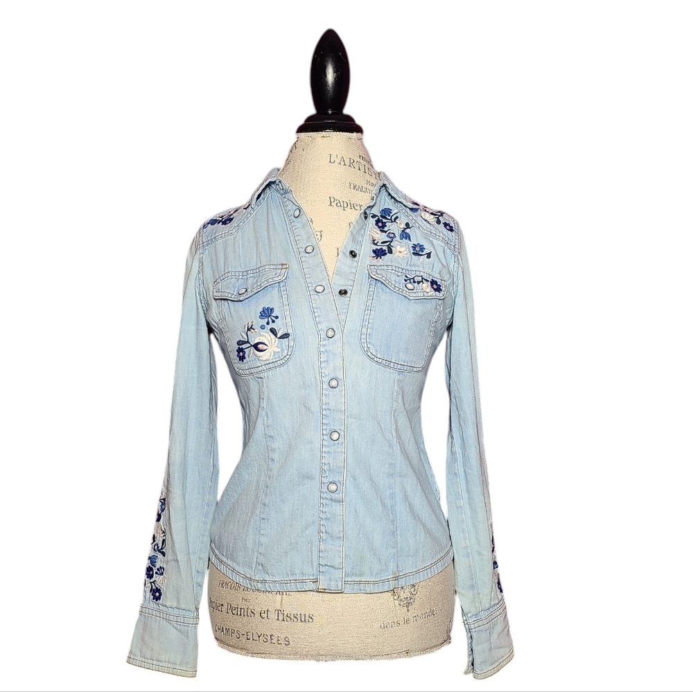 Free People Button down Floral Embroidered Top